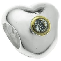 14K Gold 925 Sterling Silver Puff Heart CLEAR Cz 10.6mm European Style Bead charm