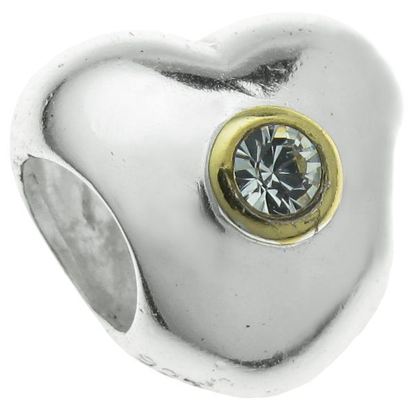 14K Gold 925 Sterling Silver Puff Heart CLEAR Cz 10.6mm European Style Bead charm