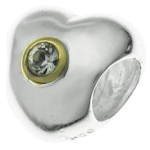 14K Gold 925 Sterling Silver Puff Heart CLEAR Cz 10.6mm European Style Bead charm