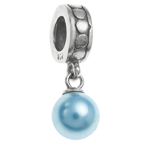 Sterling Silver Swarovski Light Blue Pearl Pendant Bead for European Charm Bracelets