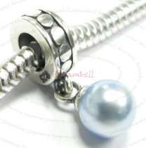 Sterling Silver Swarovski Light Blue Pearl Pendant Bead for European Charm Bracelets