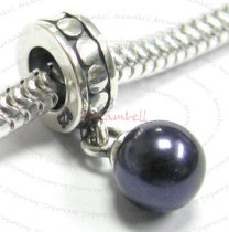Sterling Silver Swarovski Dark Purple Pearl Pendant Bead for European Charm Bracelets