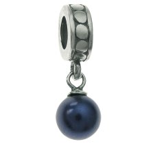Sterling Silver Swarovski Night Blue Pearl Pendant Bead for European Charm Bracelets