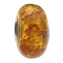 Sterling Silver Genuine Yellow Amber ROUND Bead for European Charm Bracelets