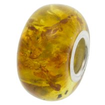 Sterling Silver Genuine Yellow Amber ROUND Bead for European Charm Bracelets