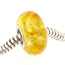 Sterling Silver Genuine Yellow Amber ROUND Bead for European Charm Bracelets