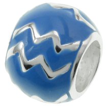 Sterling Silver Zodiac HOROSCOPE AQUARIUS Enamel Bead for European Charm Bracelets