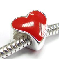 Sterling Silver Tilted Red Enamel Heart LOVE bead for European Bead charm Bracelet
