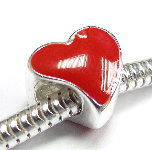 Sterling Silver Tilted Red Enamel Heart LOVE bead for European Bead charm Bracelet