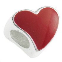 Sterling Silver Tilted Red Enamel Heart LOVE bead for European Bead charm Bracelet