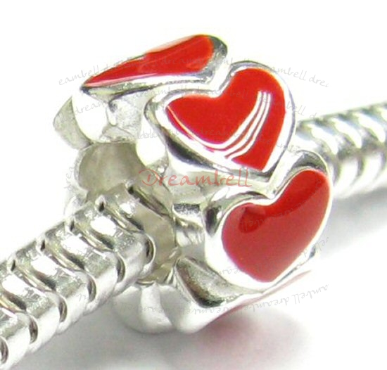 Sterling Silver Enamel Endless Love Red Heart European Style bead for European Charm Bracelets