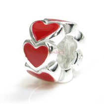 Sterling Silver Enamel Endless Love Red Heart European Style bead for European Charm Bracelets