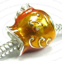 Bright Sterling Silver Fish Enamel Bead for European Charm Bracelets