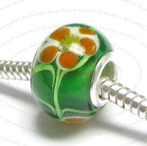 Sterling Silver Glass Flower ROUND Bead for European Charm Bracelets