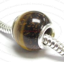 Sterling Silver Tiger Eye Bead for European Charm Bracelets 12.5mm