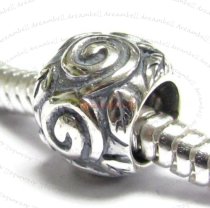 Sterling Silver Round Rose Flower leaf Bead for European Charm Bracelets 9mm