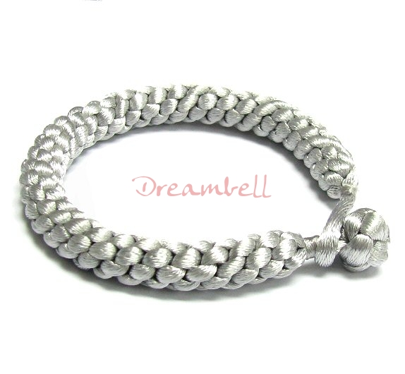 Chinese HAND KNOTTED SILK CORD BRACELET Lt GREY 7.5"