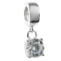 Sterling Silver Dangle CZ Stone Pendant Bead for European Charm Bracelets