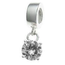Sterling Silver Dangle CZ Stone Pendant Bead for European Charm Bracelets