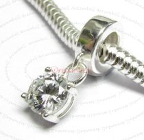 Sterling Silver Dangle CZ Stone Pendant Bead for European Charm Bracelets