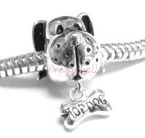 Sterling Silver DOG & Dangle BONE for European Charm Bracelets