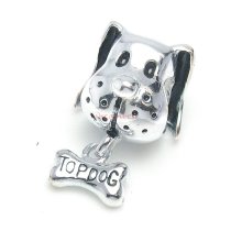 Sterling Silver DOG & Dangle BONE for European Charm Bracelets
