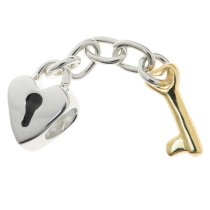 Sterling Silver LOVE HEART & GOLD KEY Dangle Bead for European Charm Bracelets
