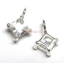 2x STERLING SILVER Square CZ DANGLE CHARM PENDANT 9.5mm