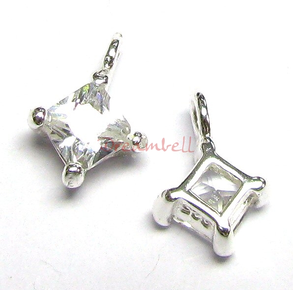 2x STERLING SILVER Square CZ DANGLE CHARM PENDANT 9.5mm