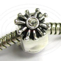 Sterling Silver Flower Clear CZ Clip Stopper Lock Bead for European Charm Bracelets
