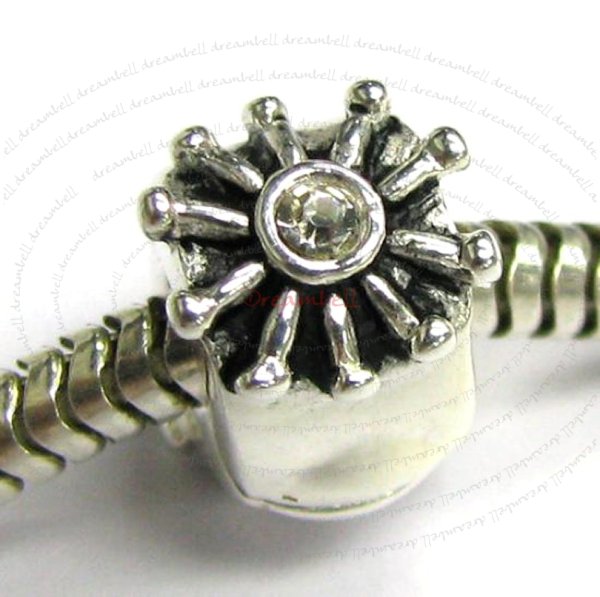 Sterling Silver Flower Clear CZ Clip Stopper Lock Bead for European Charm Bracelets