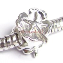 Sterling Silver Lucky Four Leaf Clover Flower Bead for European Charm Bracelets