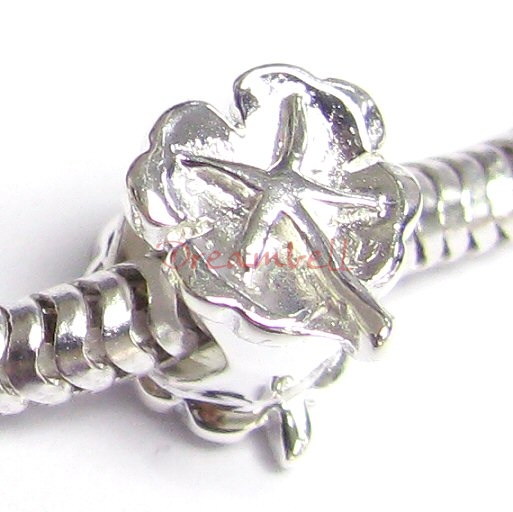Sterling Silver Lucky Four Leaf Clover Flower Bead for European Charm Bracelets