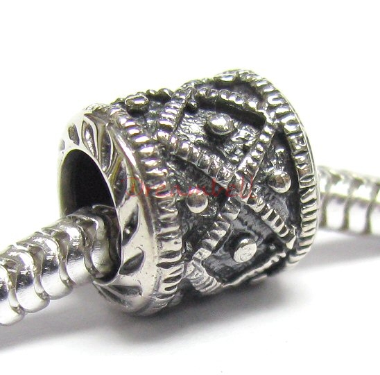 Antique Sterling Silver BARREL TUBE Bead for European Charm Bracelets