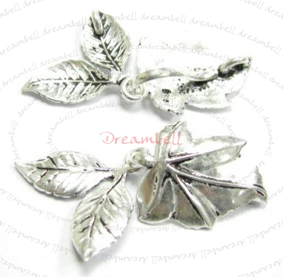 1x STERLING SILVER LEAF HOOK EYE Necklace connector Toggle Bead Clasp