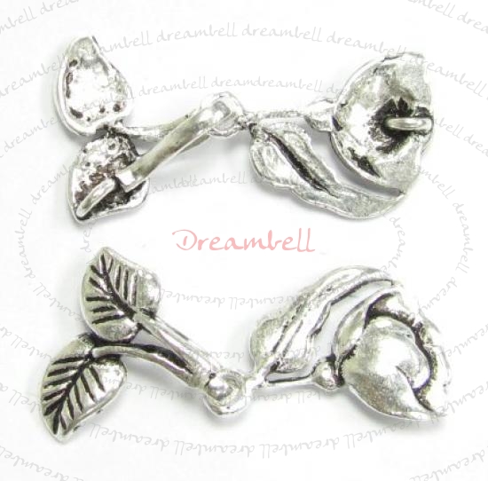 STERLING SILVER ROSE FLOWER LEAF Toggle NECKLACE CONNECTOR Clasp