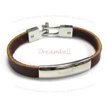 Stainless Steel Forever Love Brown Flat Leather Cord 8mm Wristband Bracelet 7.5″