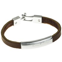 Stainless Steel Forever Love Brown Flat Leather Cord 8mm Wristband Bracelet 7.5"