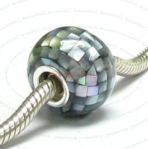 Sterling Silver Mosaic Mother of Pearl Bead for European Charm Bracelets/ MOP