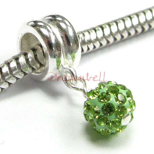 Sterling Silver Ferido Crystal ROUND Peridot Green Pendant Bead for European Charm Bracelets