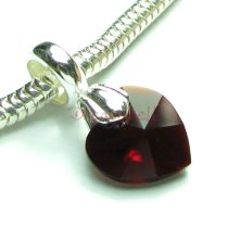 Sterling Silver BIRTHSTONE JANUARY DANLGE Bead Swarovski Heart for European Charm Bracelets