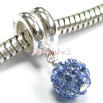 Sterling Silver Ferido Crystal ROUND Blue Pendant Bead for European Charm Bracelets