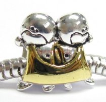 14K Gold 925 Sterling Silver CUTE BABY TWINS BOY KID Bead for European Charm Bracelets