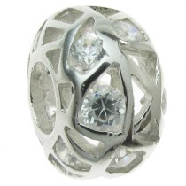 Sterling Silver BALL Bead w/ Clear Crystal for European Charm Bracelets 12.5mm