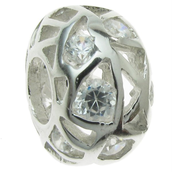 Sterling Silver BALL Bead w/ Clear Crystal for European Charm Bracelets 12.5mm