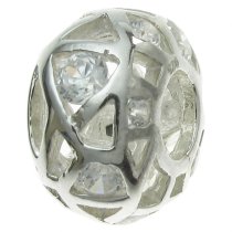 Sterling Silver BALL Bead w/ Clear Crystal for European Charm Bracelets 12.5mm