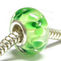 Sterling Silver Murano LT. GREEN FLOWER Glass Bead for European Charm Bracelets 13mm