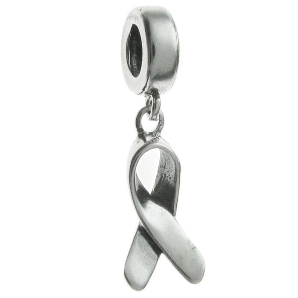 Sterling Silver RIBBON Breast Cancer Dangle Bead for European Charm Bracelets