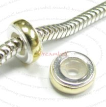 14K Gold Plated 925 Sterling Silver Silver STOPPER WITH RUBBER Bead for European Charm Bracelets 8mm