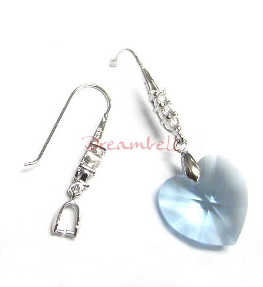 2x Rhodium Sterling Silver CZ Ear Hook Dangle Pinch Bead Clasp